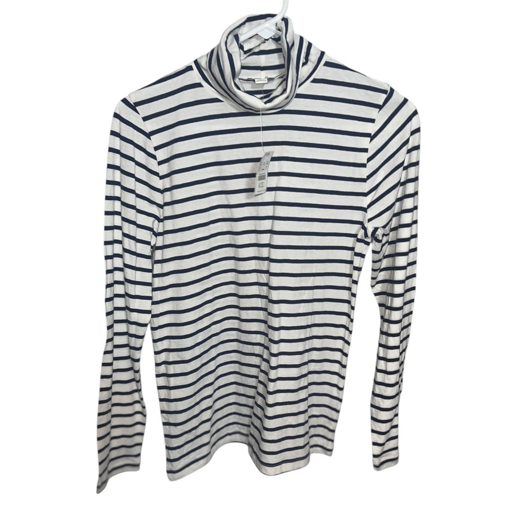 NWT J. Crew Preppy Blue White Striped Turtleneck Long‎ Sleeve Shirt Size S